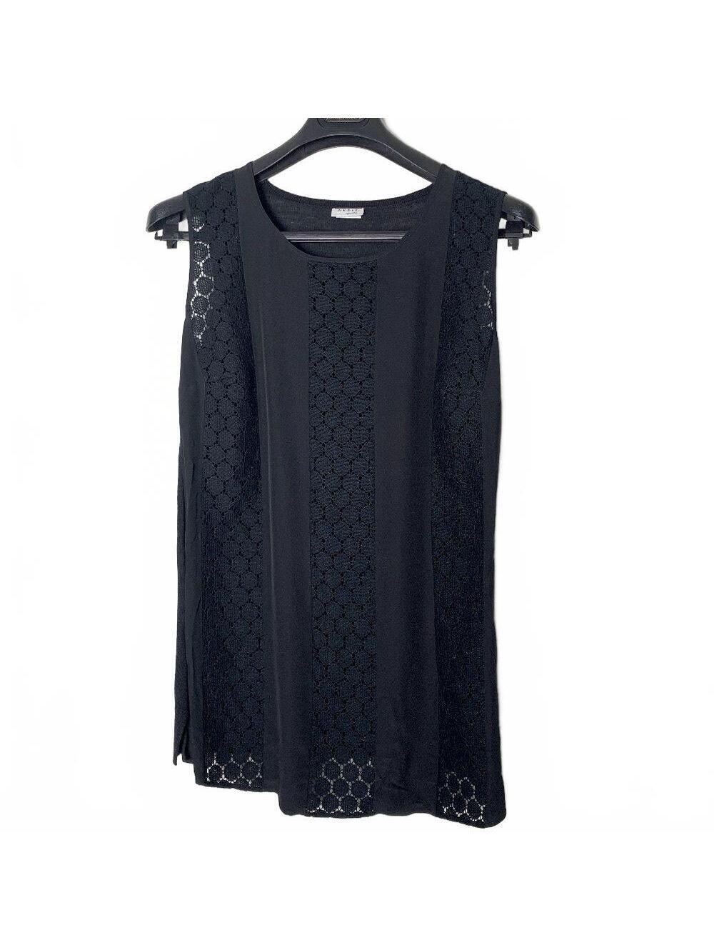 Akris Punto black crochet panel long line sleeveless relaxed fit tunic top 6 S M